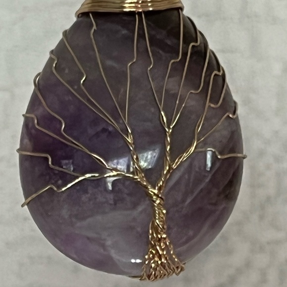 Amethyst Tree of Life Drop Pendant with 24” Chain - Picture 7 of 7